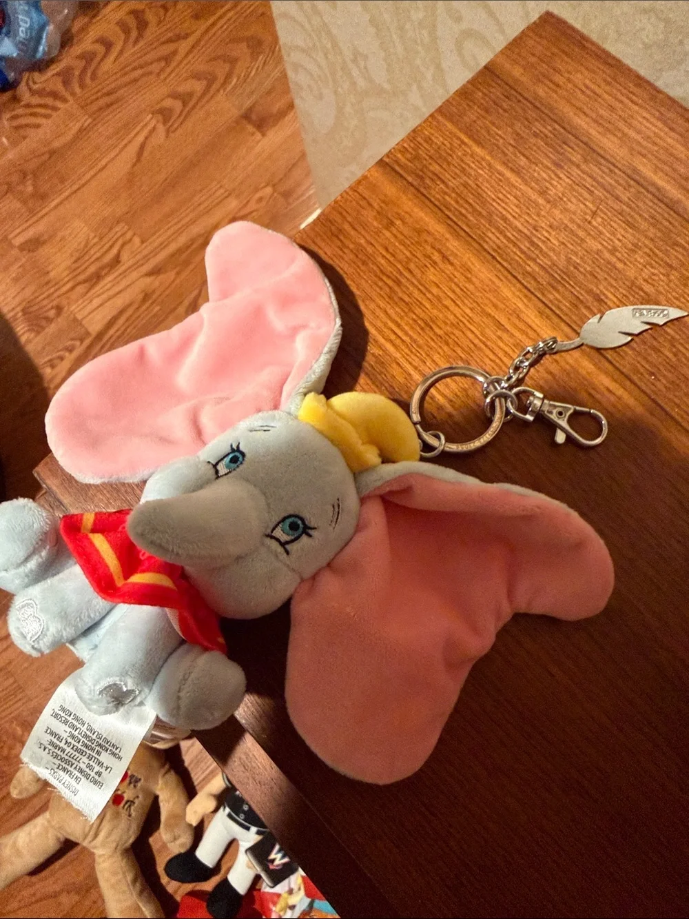 Disney Pink & Gray Dumbo Plush Keychain with Yellow Hat